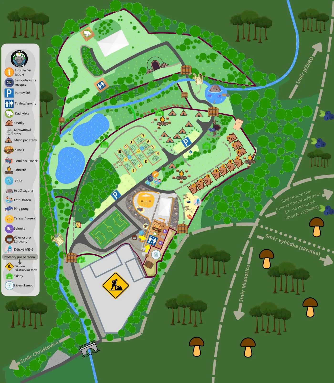 Mapa areálu kempu U Hrocha